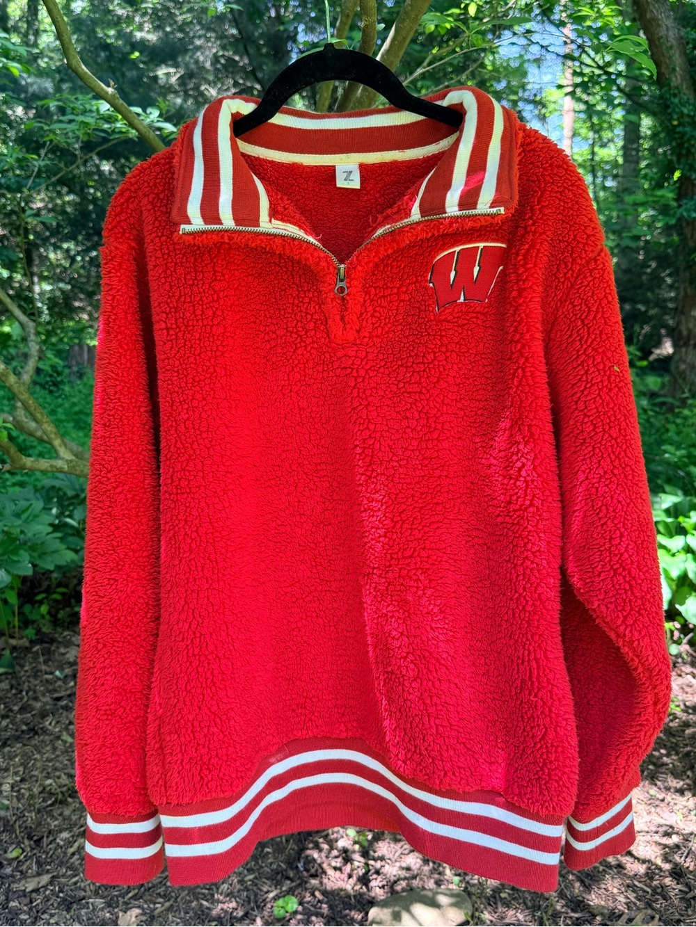 University of Wisconsin Red Sherpa Quarter-Zip Pullover Sweater with Logo
